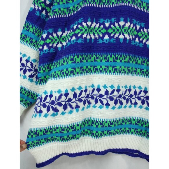 Vintage Arielle Fair Isle Stripe Graphic Winter Ski Sweater Blue 1980s L Unisex - Picture 3 of 5